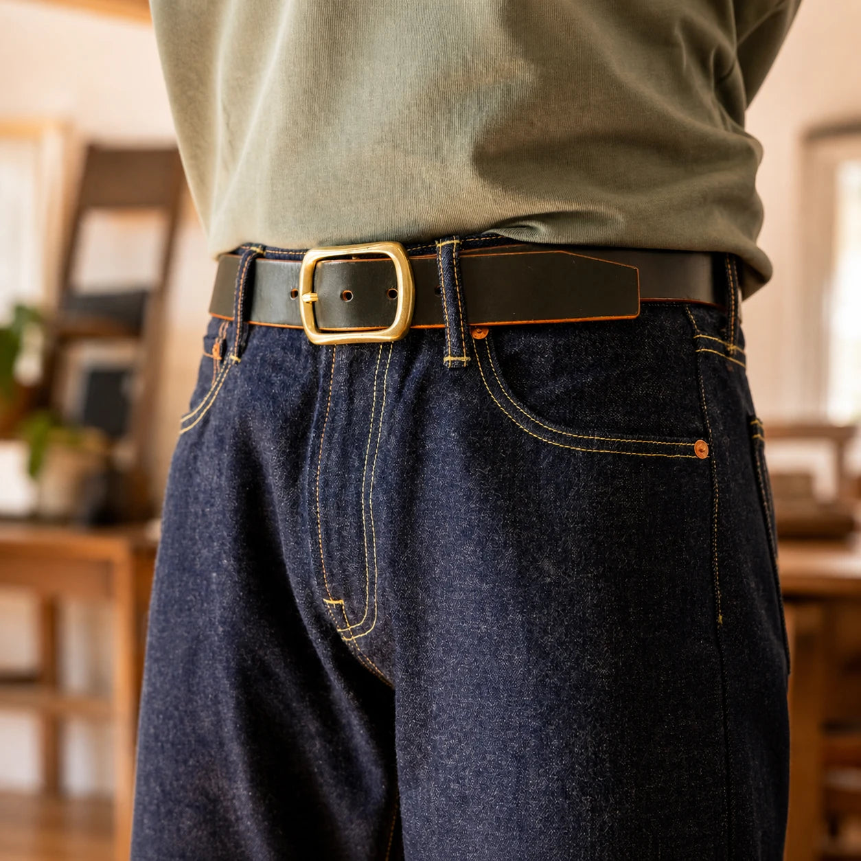 Vintage Blaue Slim Straight Fit Selvedge Jeans mit verblasster Waschung