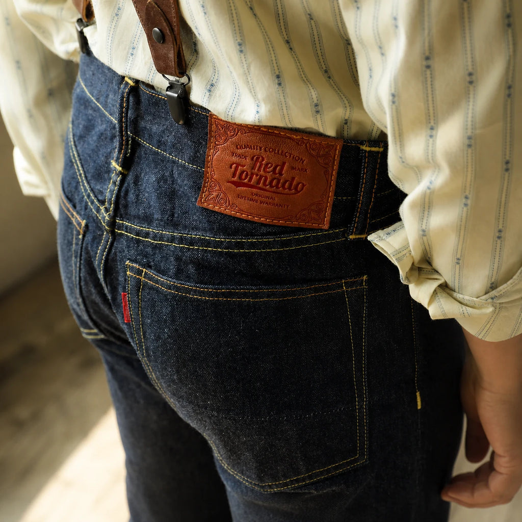 Vintage Blaue Slim Straight Fit Selvedge Jeans mit verblasster Waschung