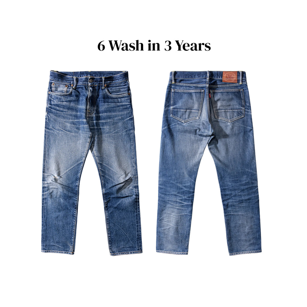 Vintage Blaue Slim Straight Fit Selvedge Jeans mit verblasster Waschung