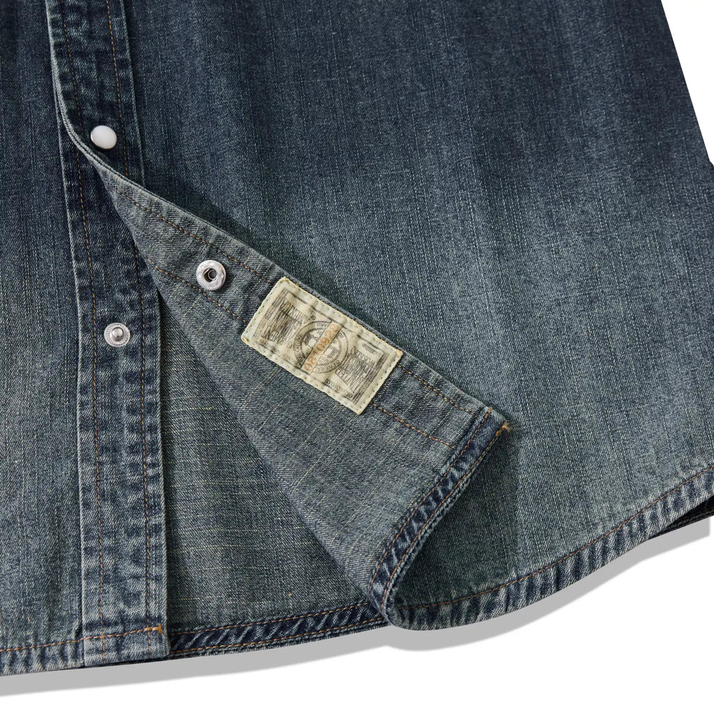 7oz Slub Cotton Indigo Western Shirt - Short Sleeve