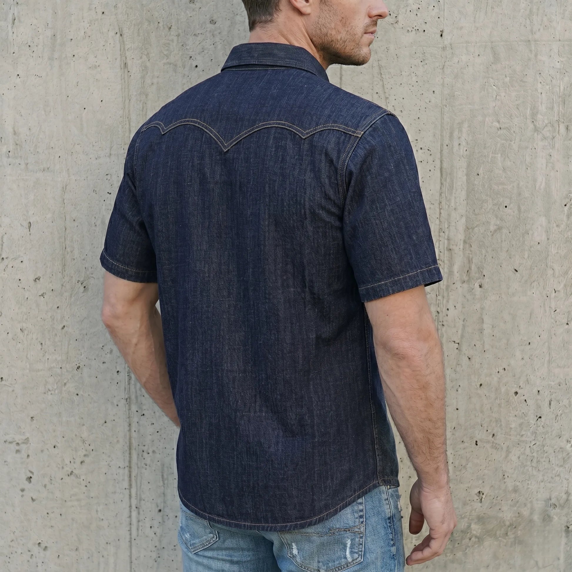 7oz Slub Cotton Indigo Western Shirt - Short Sleeve
