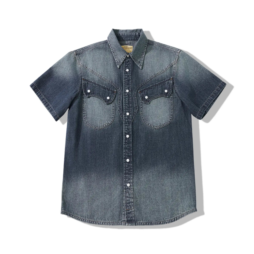 7oz Slub Cotton Indigo Western Shirt - Short Sleeve