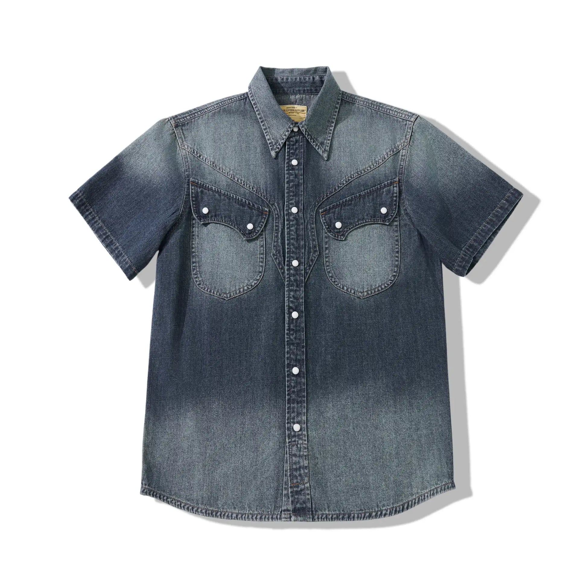 7oz Slub Cotton Indigo Western Shirt - Short Sleeve