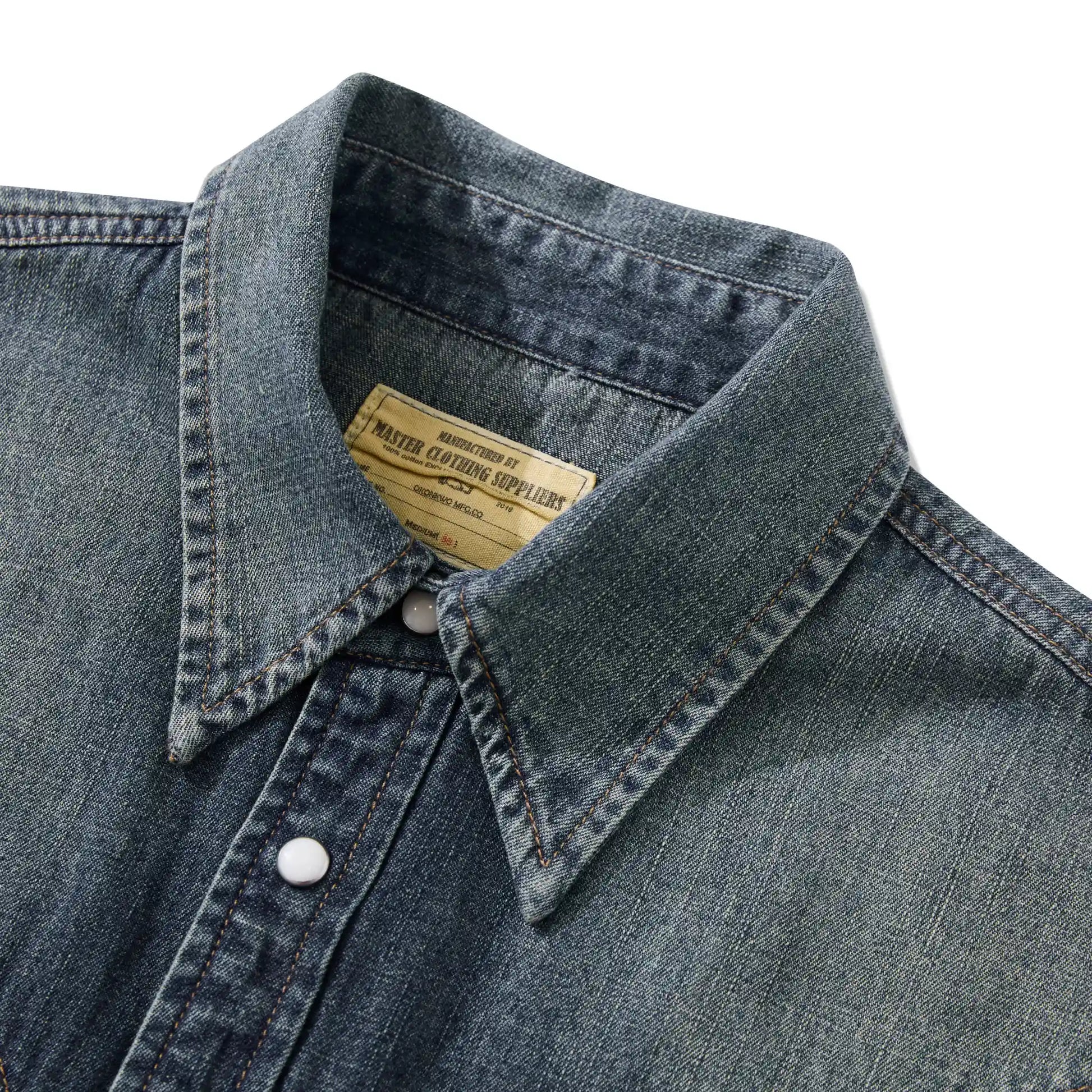 7oz Slub Cotton Indigo Western Shirt - Short Sleeve