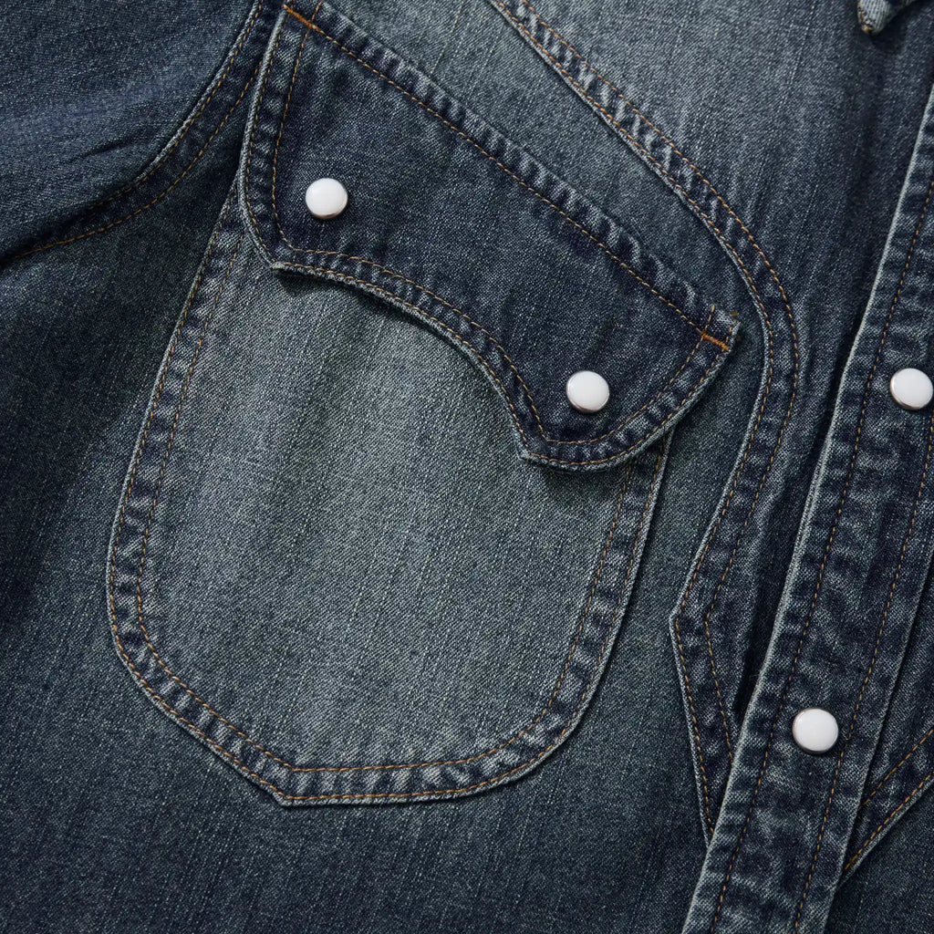 7oz Slub Cotton Indigo Western Shirt - Short Sleeve