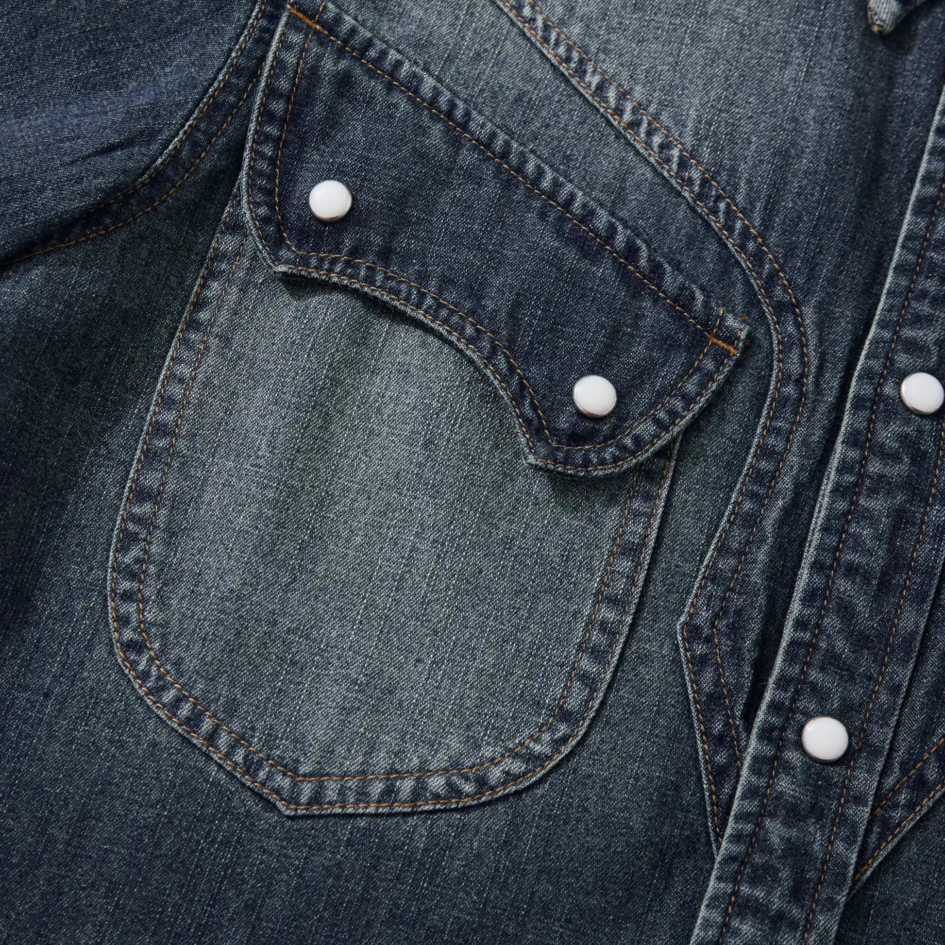 7oz Slub Cotton Indigo Western Shirt - Short Sleeve