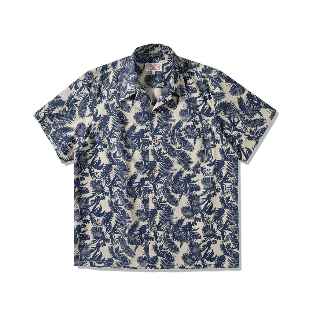 Organic Cotton Blue Palm Hawaiian Shirt