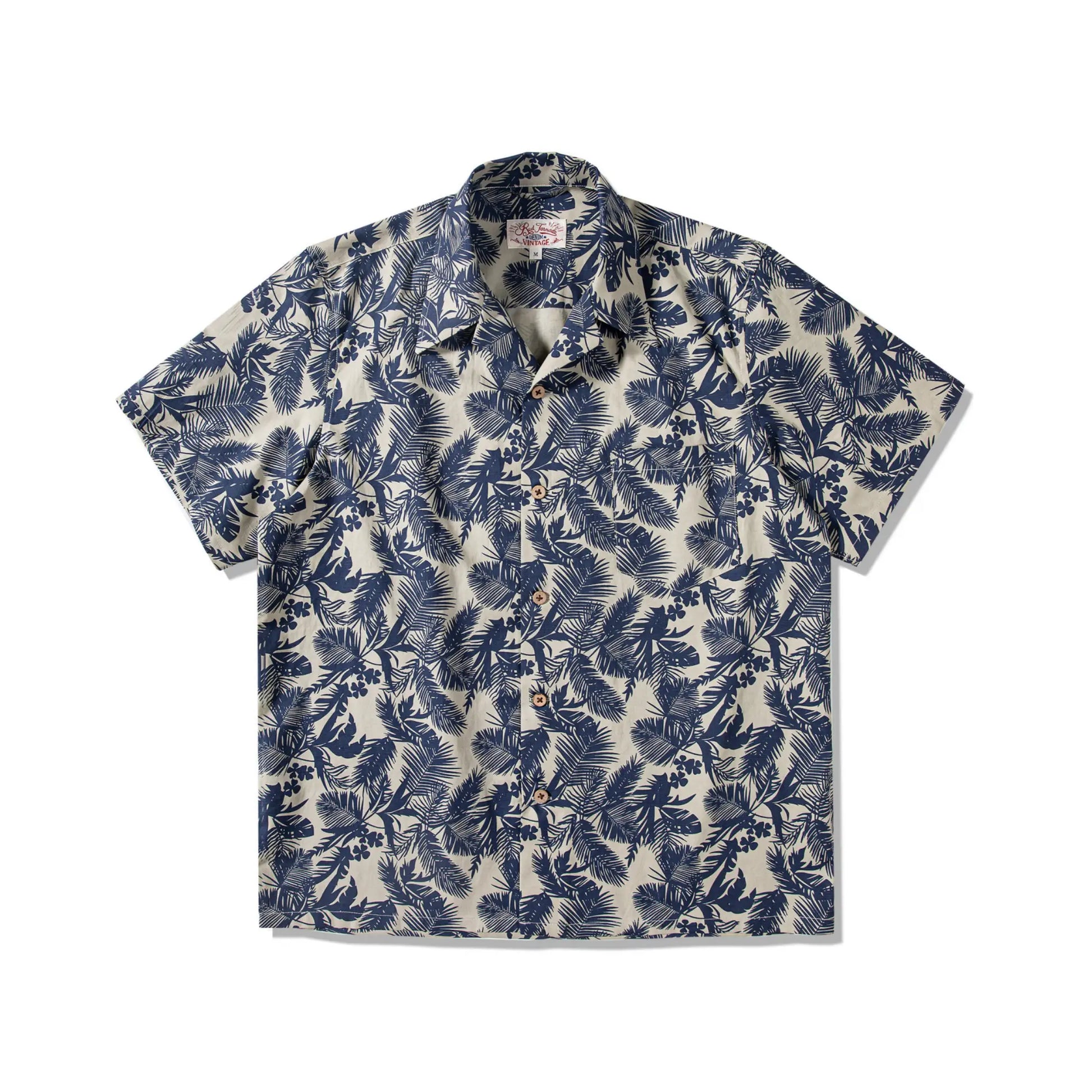 Organic Cotton Blue Palm Hawaiian Shirt