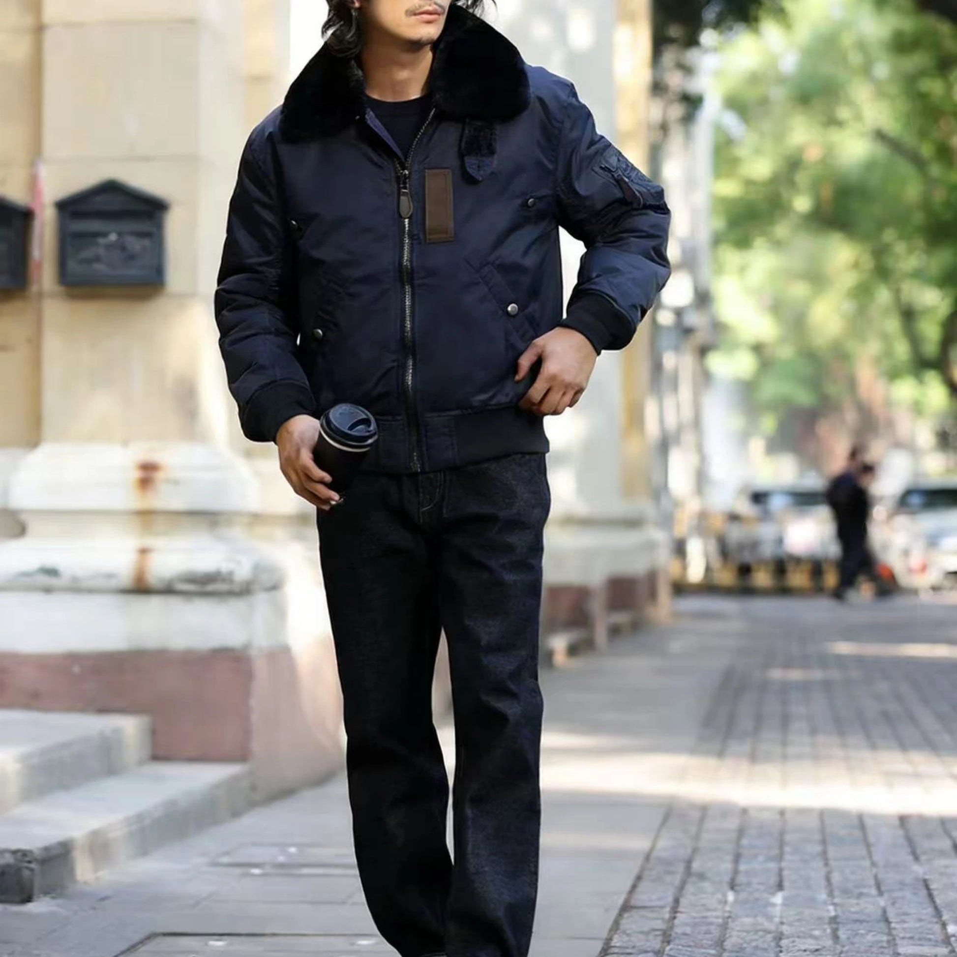 B-15 Utility Shearling Collar Lined Bomber Jacket