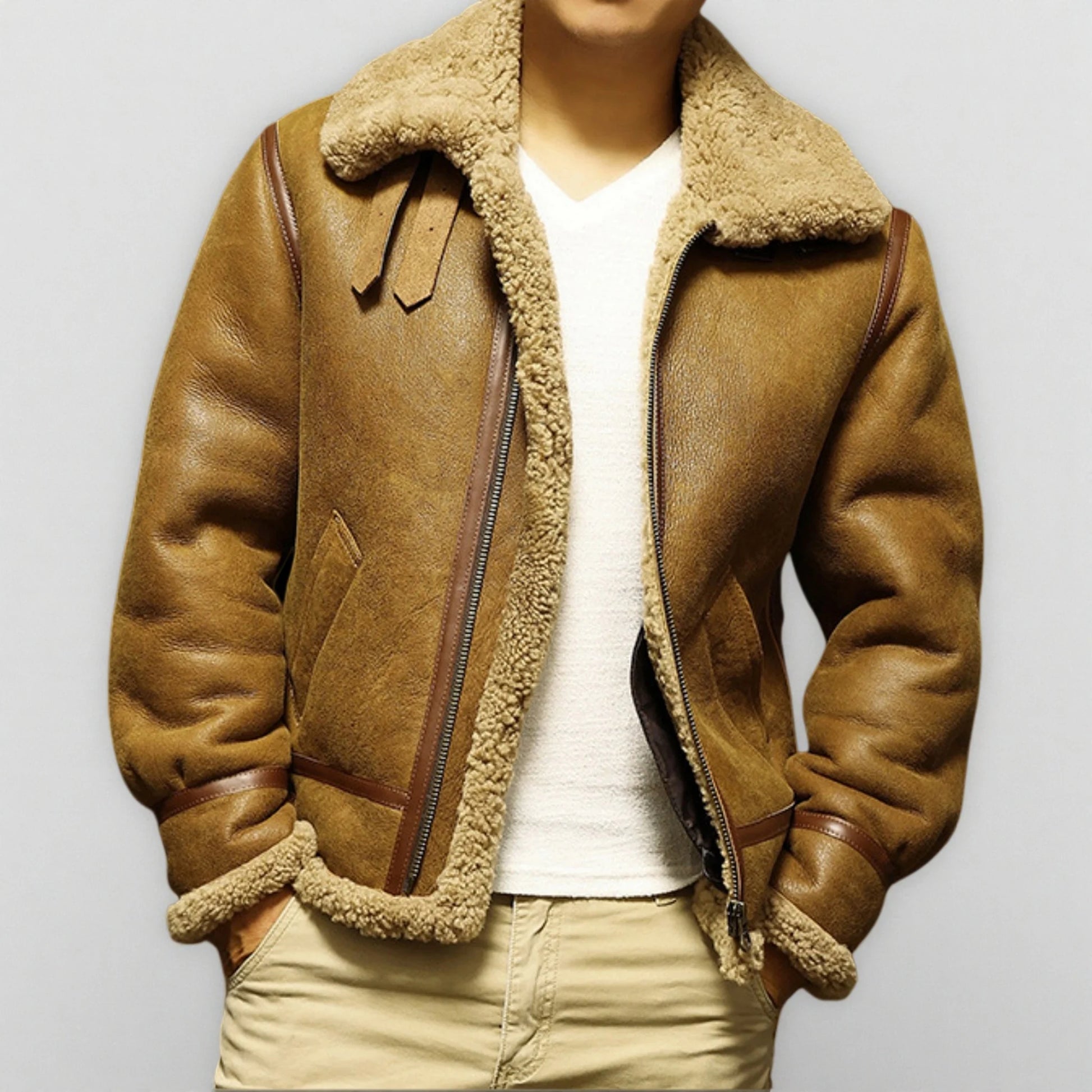 1930s Inspired Type B-3 Sheepskin Leather Bomber Jacket