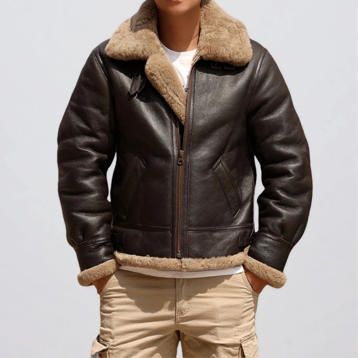 1930s Inspired Type B-3 Sheepskin Leather Bomber Jacket