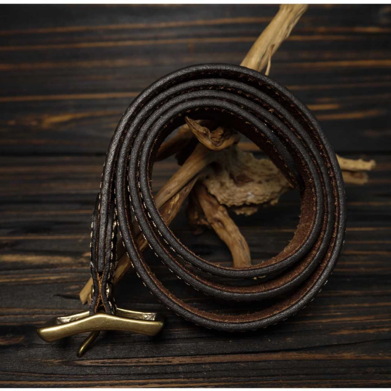 Full-Grain Bison Leather Belt – Rectangle Buckle with Chicago Screws