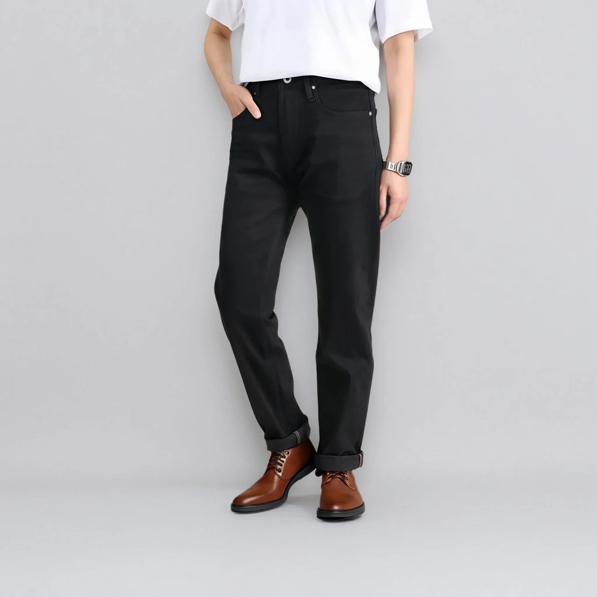 Men's Slim Straight Fit Black Color Selvedge Jeans Redline Gentry Men's Slim Straight Fit Black Color Selvedge Jeans Redline Gentry