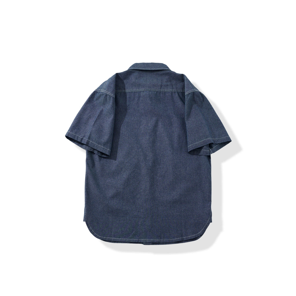 5oz Vintage Navy Utility Chambray Shirt - Short Sleeve