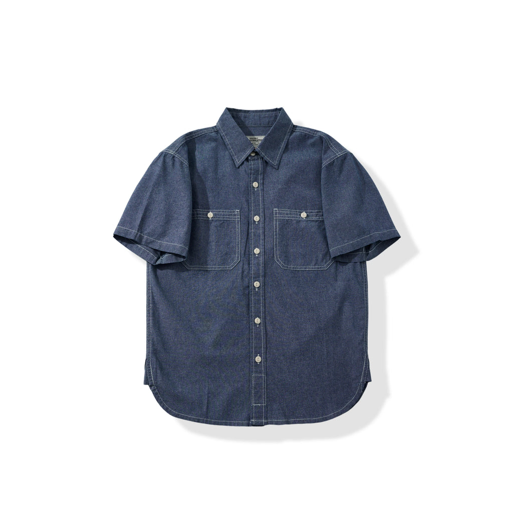 5oz Vintage Navy Utility Chambray Shirt - Short Sleeve