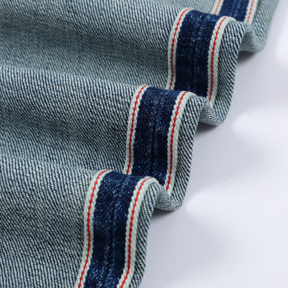 Dunkelblau verwaschene Slim-Fit Selvedge-Jeans | Dunkle Waschung