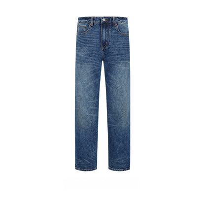 Dunkelblau verwaschene Slim-Fit Selvedge-Jeans | Dunkle Waschung