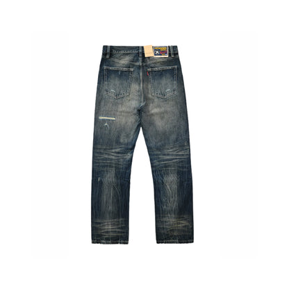 Vintage Blaue Bootcut 11oz Selvedge Jeans mit Distressed-Effekt
