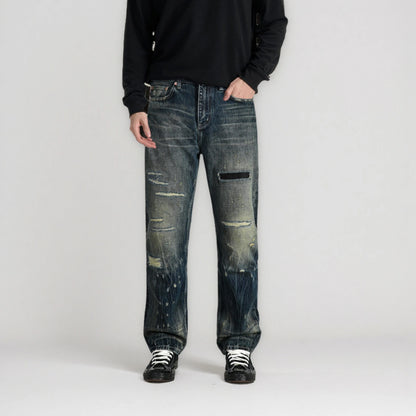 Vintage Blaue Bootcut 11oz Selvedge Jeans mit Distressed-Effekt