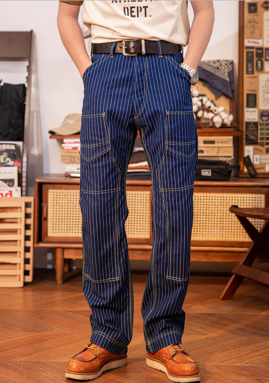 12oz Indigo Discharge Print Canvas Work Pants