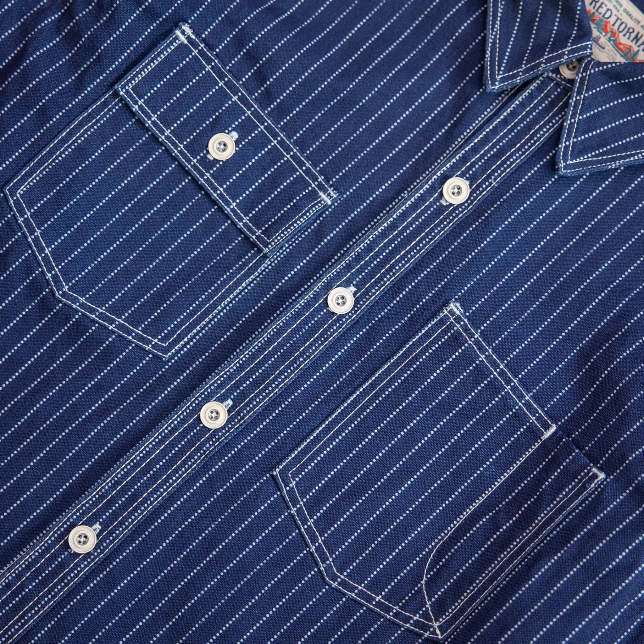 12oz Indigo Canvas Work Shirt with Discharge Dot Print