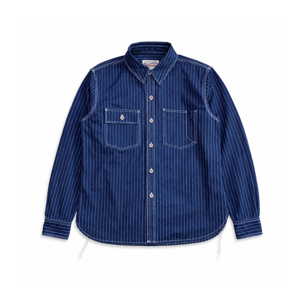 12oz Indigo Canvas Work Shirt with Discharge Dot Print
