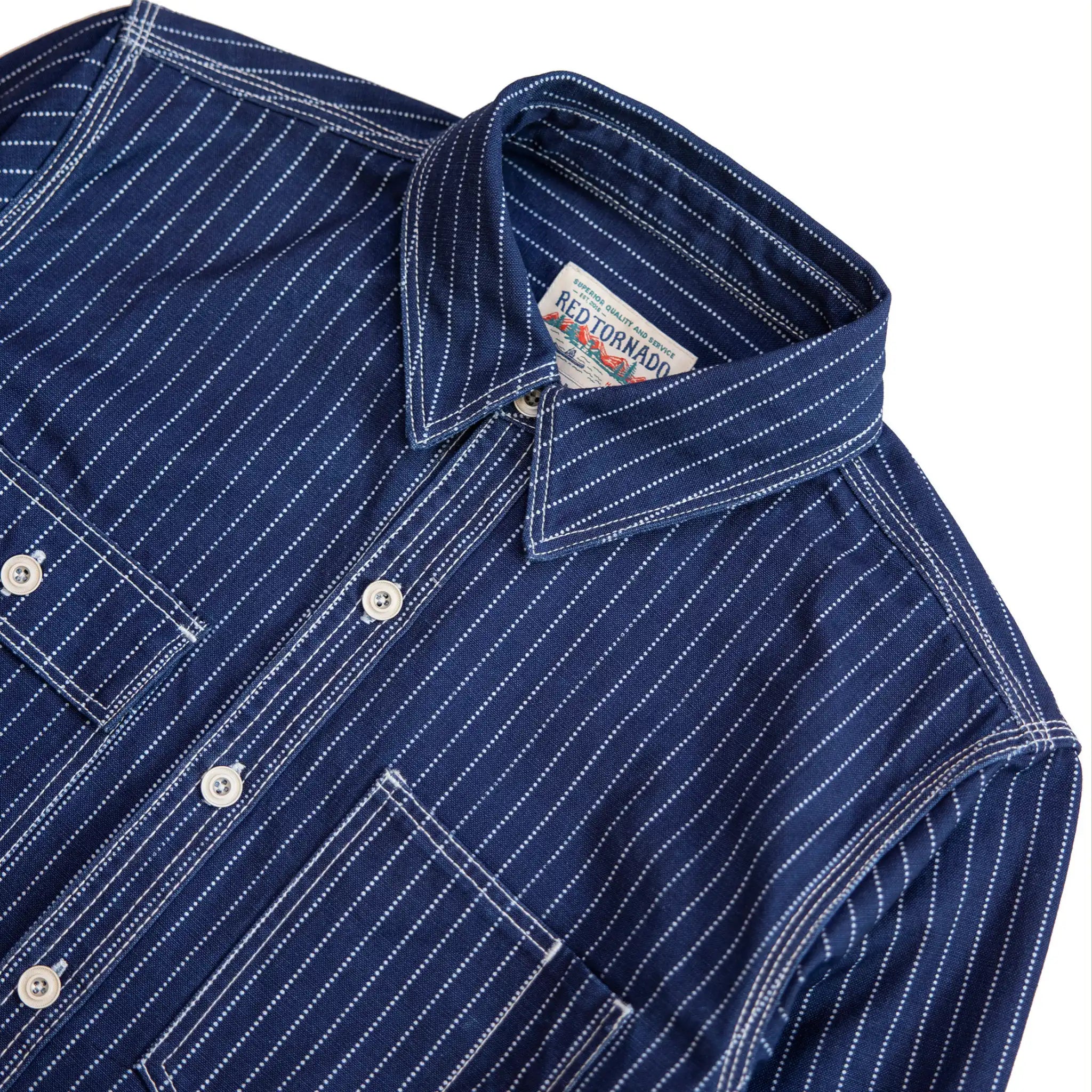 12oz Indigo Canvas Work Shirt with Discharge Dot Print