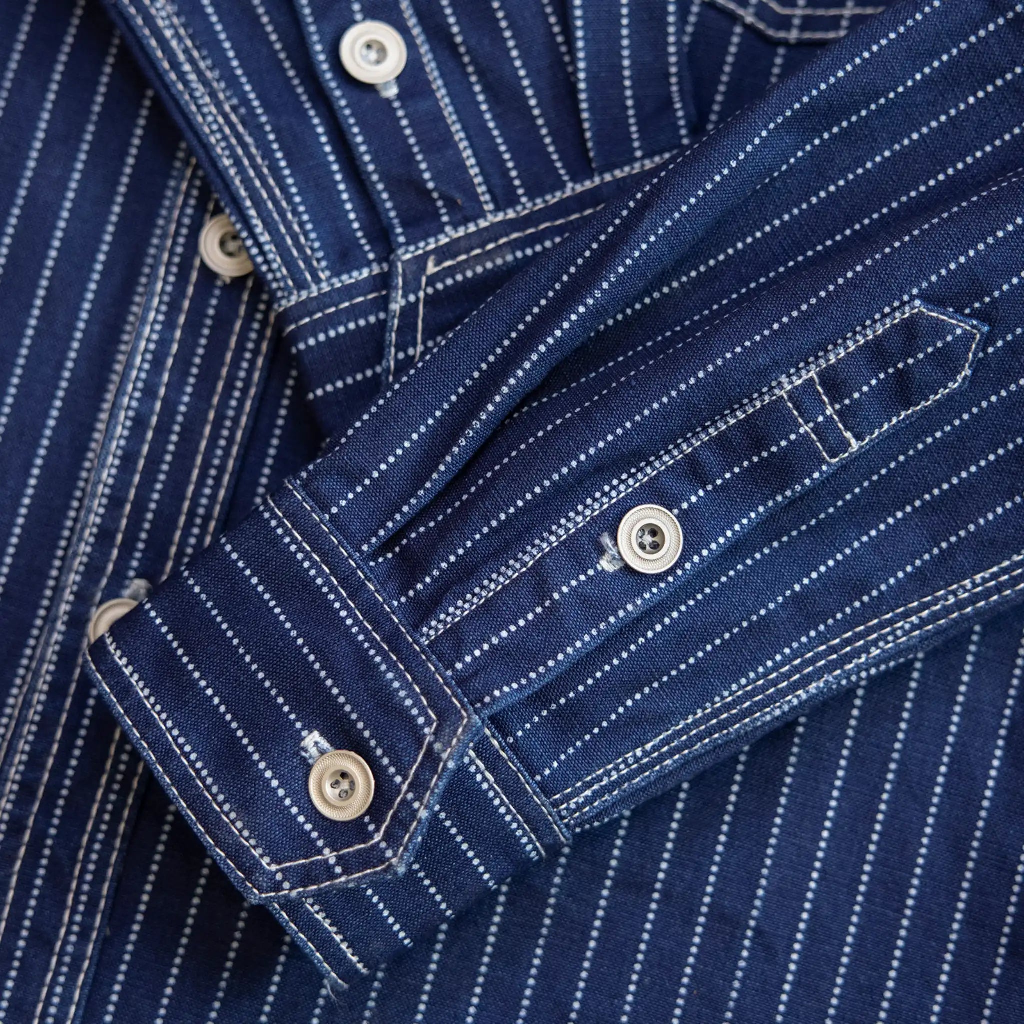 12oz Indigo Canvas Work Shirt with Discharge Dot Print
