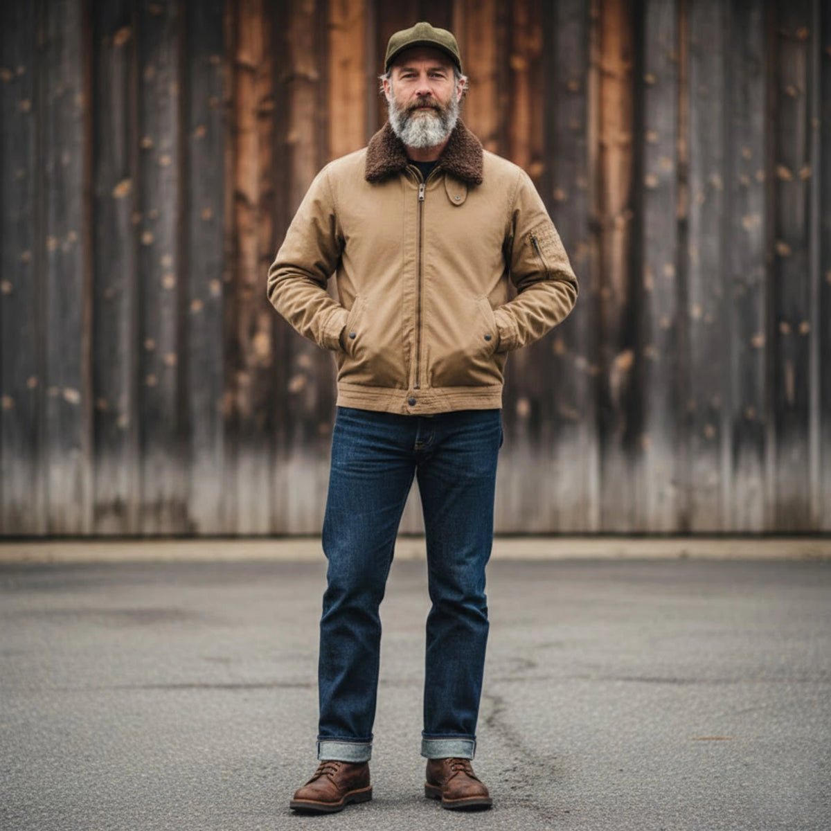 Jungle Cloth Flight Jacket with Shearling Collar