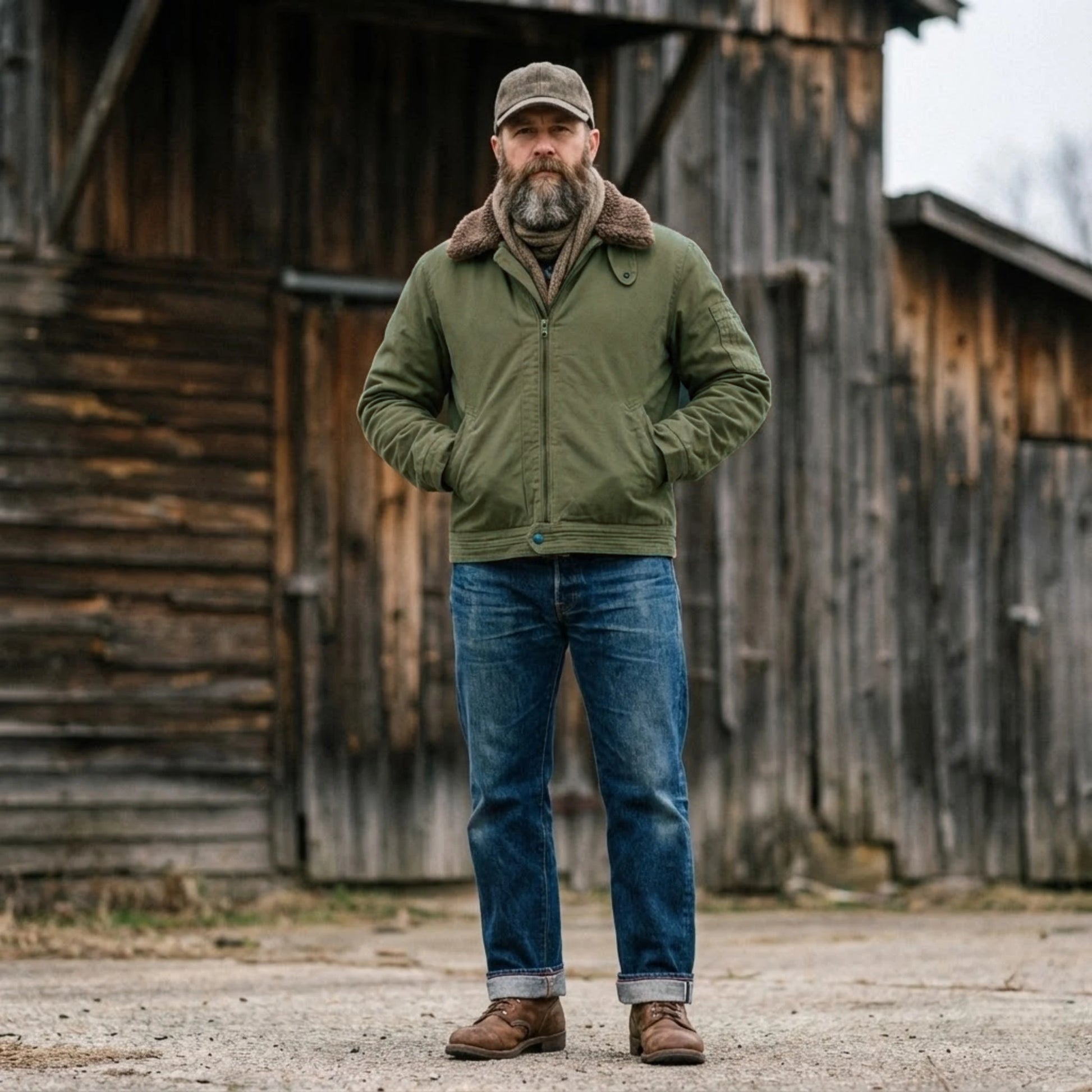 Jungle Cloth Flight Jacket with Shearling Collar