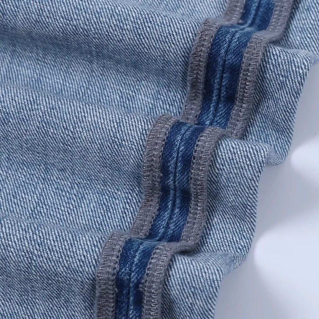 Men's Light Blue Wash Straight Ripped Jeans With Whiskers