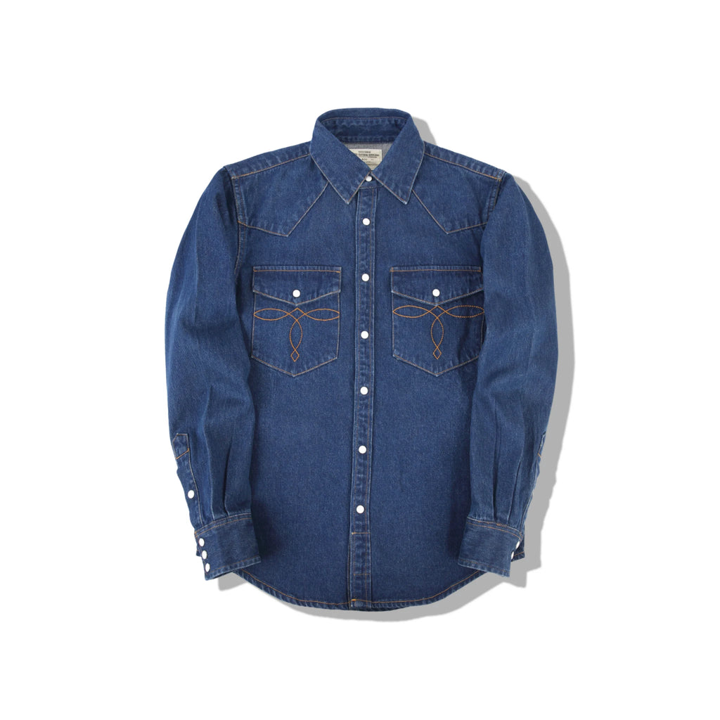 Blue denim shirt on a white background