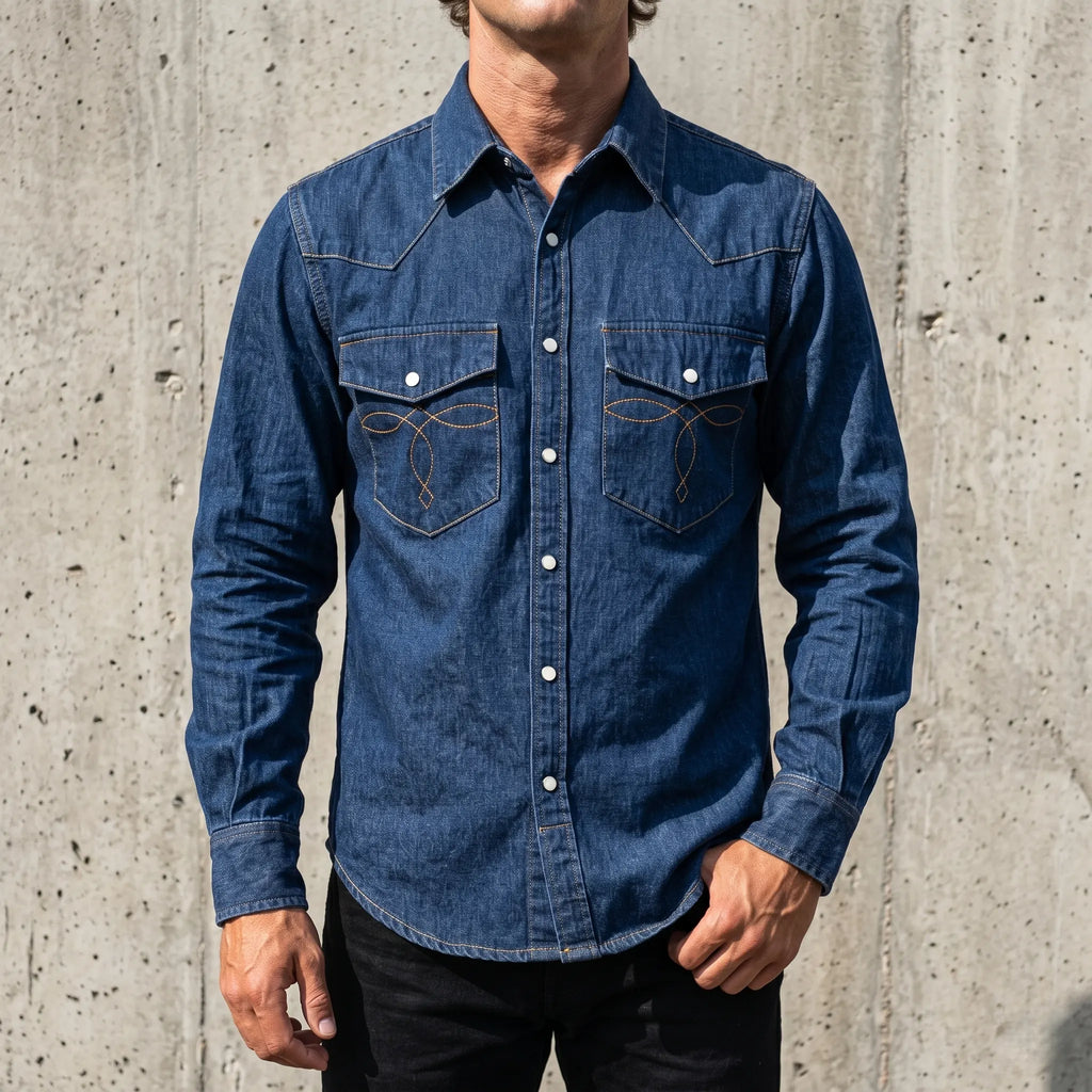 Men's Heritage Western Denim Shirt With Pocket Stitching