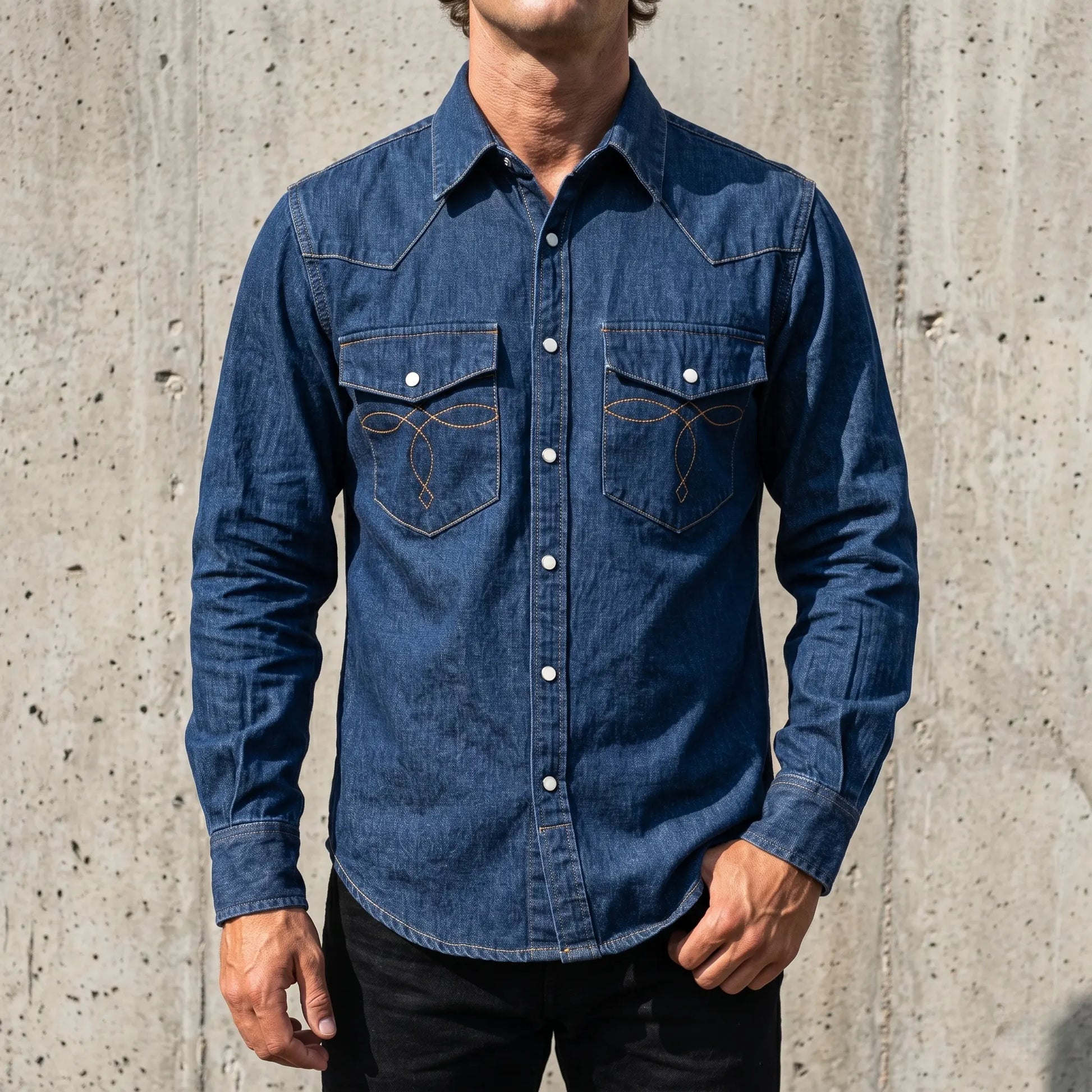 Heritage Western-Denimhemd für Herren mit Taschenaufnähern