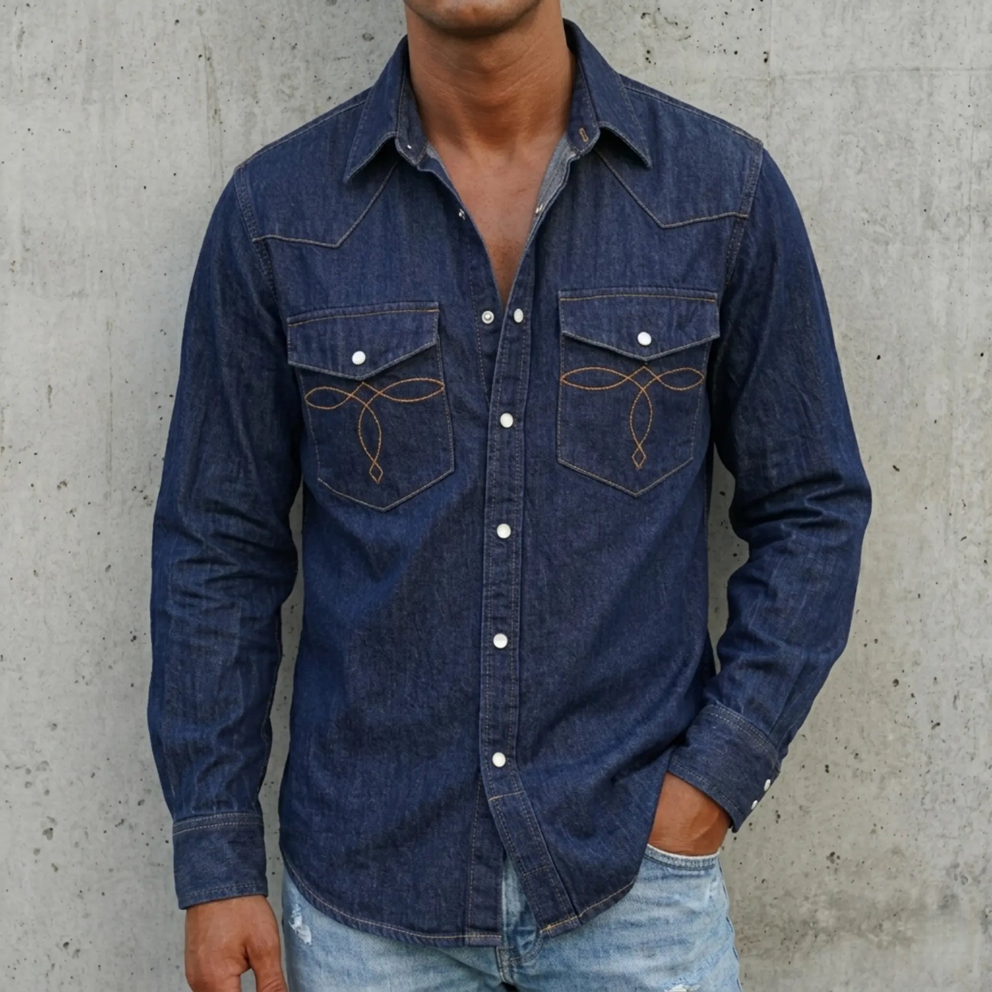 Heritage Western-Denimhemd für Herren mit Taschenaufnähern