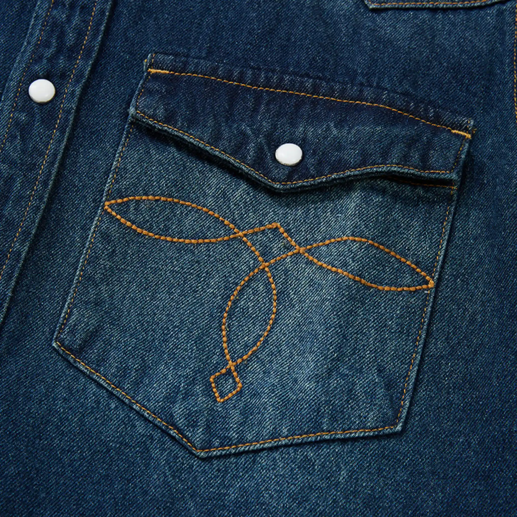 Men's Heritage Western Denim Shirt With Pocket Stitching