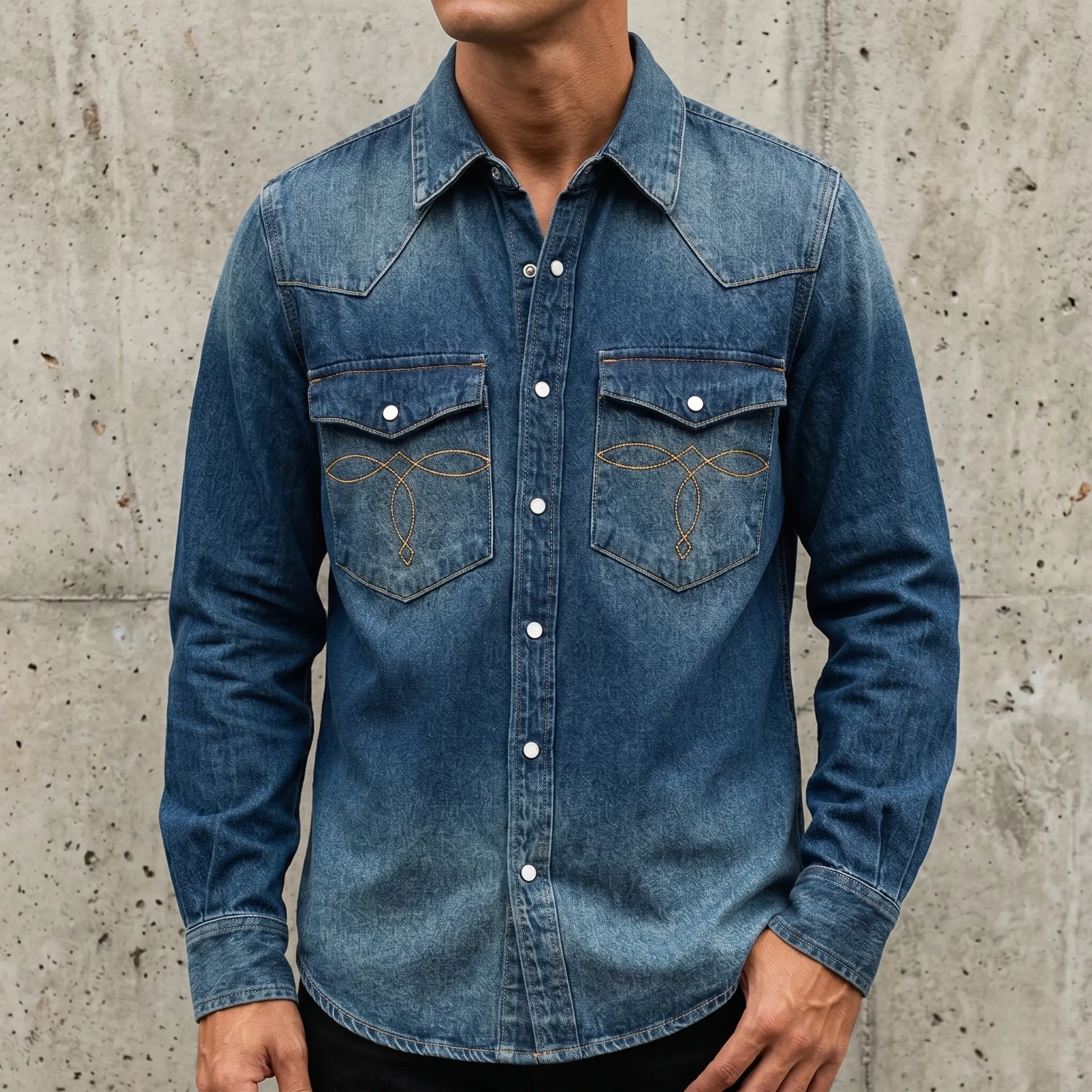 Heritage Western-Denimhemd für Herren mit Taschenaufnähern