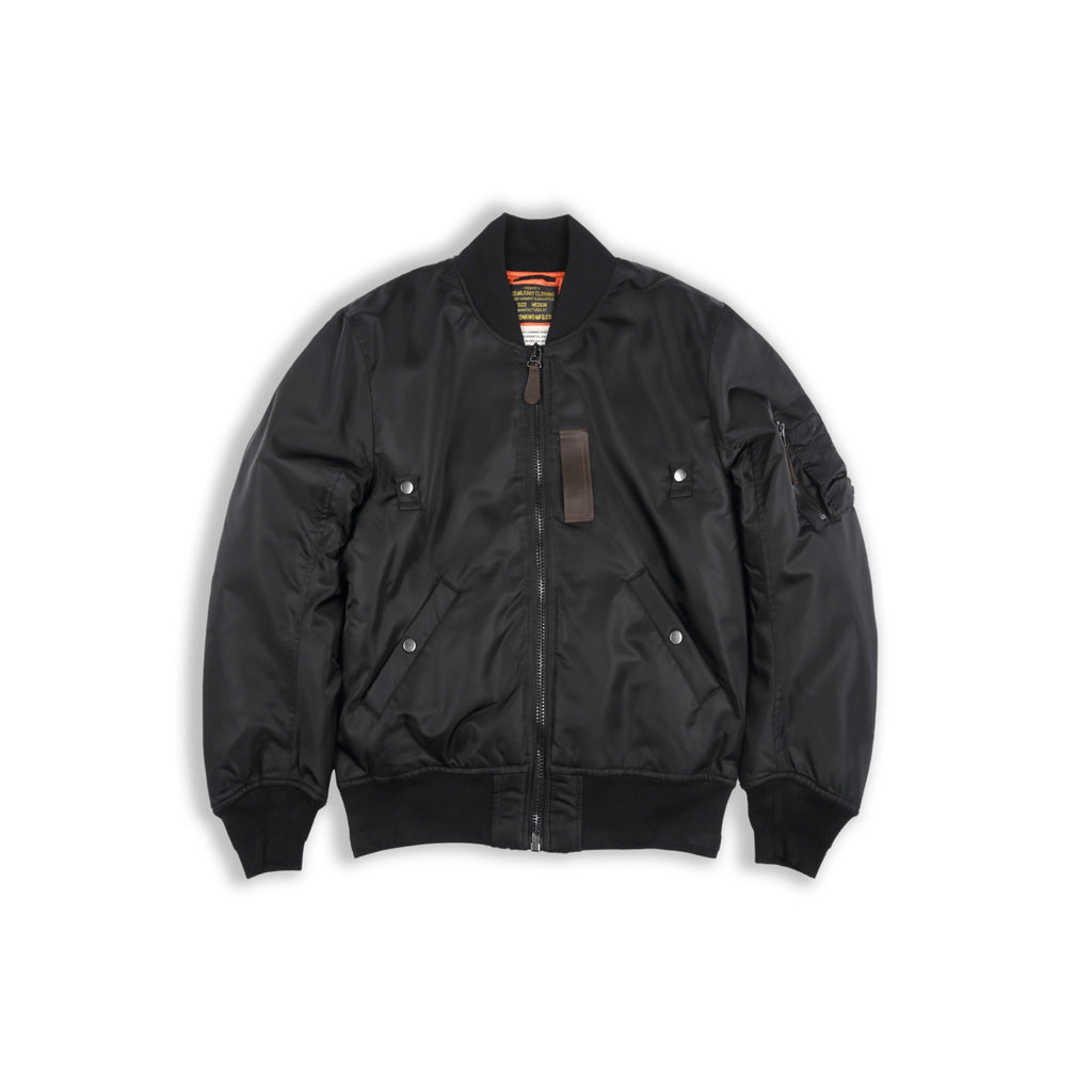 Front product view of black 1950s Heritage MA-1 Bomber Jacket – Wool-Blend Lined Nylon