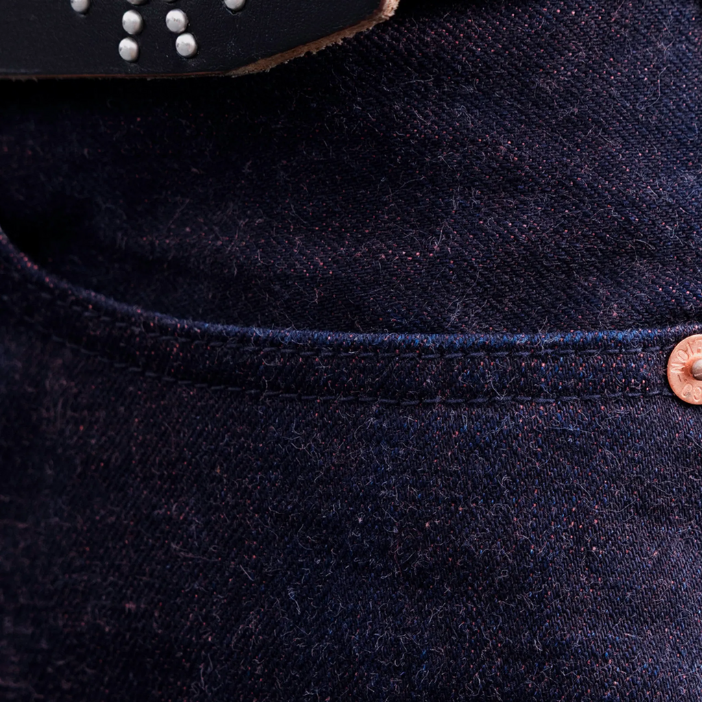 Jean slim droit bleu clair 14 oz à lisière indigo délavée