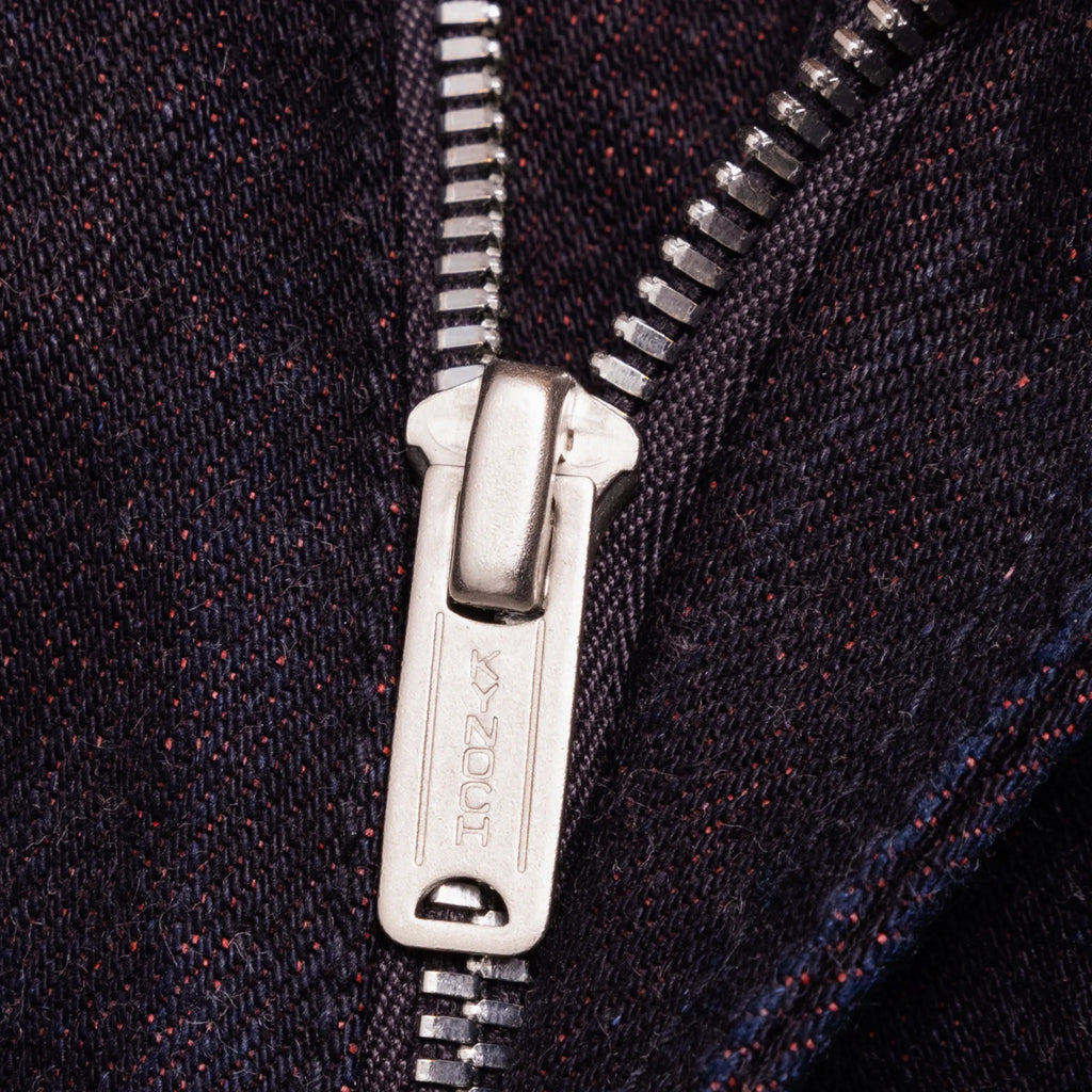 Jean slim droit bleu clair 14 oz à lisière indigo délavée