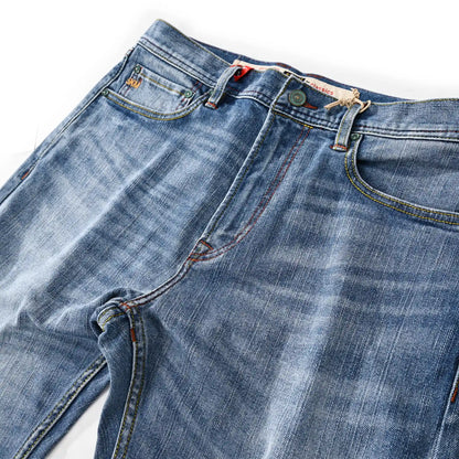 Vintage Blaue Slim Straight Fit Selvedge Jeans mit verblasster Waschung