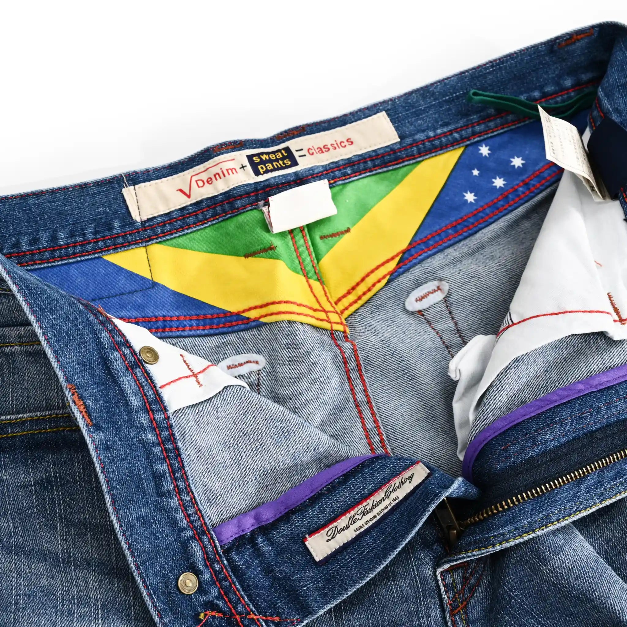 Jean selvedge bleu moyen coupe slim 12 oz avec un léger effet flammé