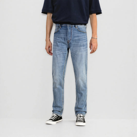 Vintage Blaue Slim Straight Fit Selvedge Jeans mit verblasster Waschung