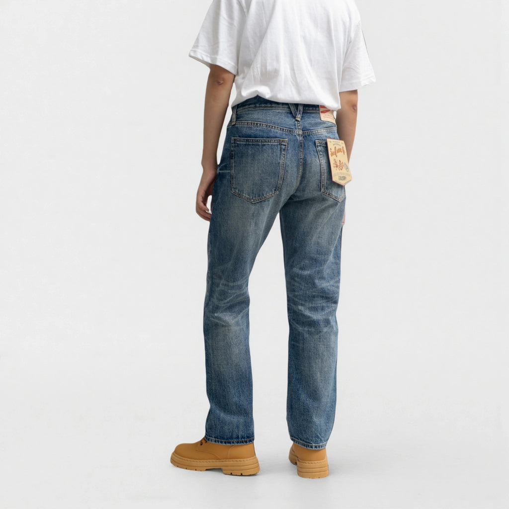 Mittelblaue Selvedge Jeans Straight Fit für Herren