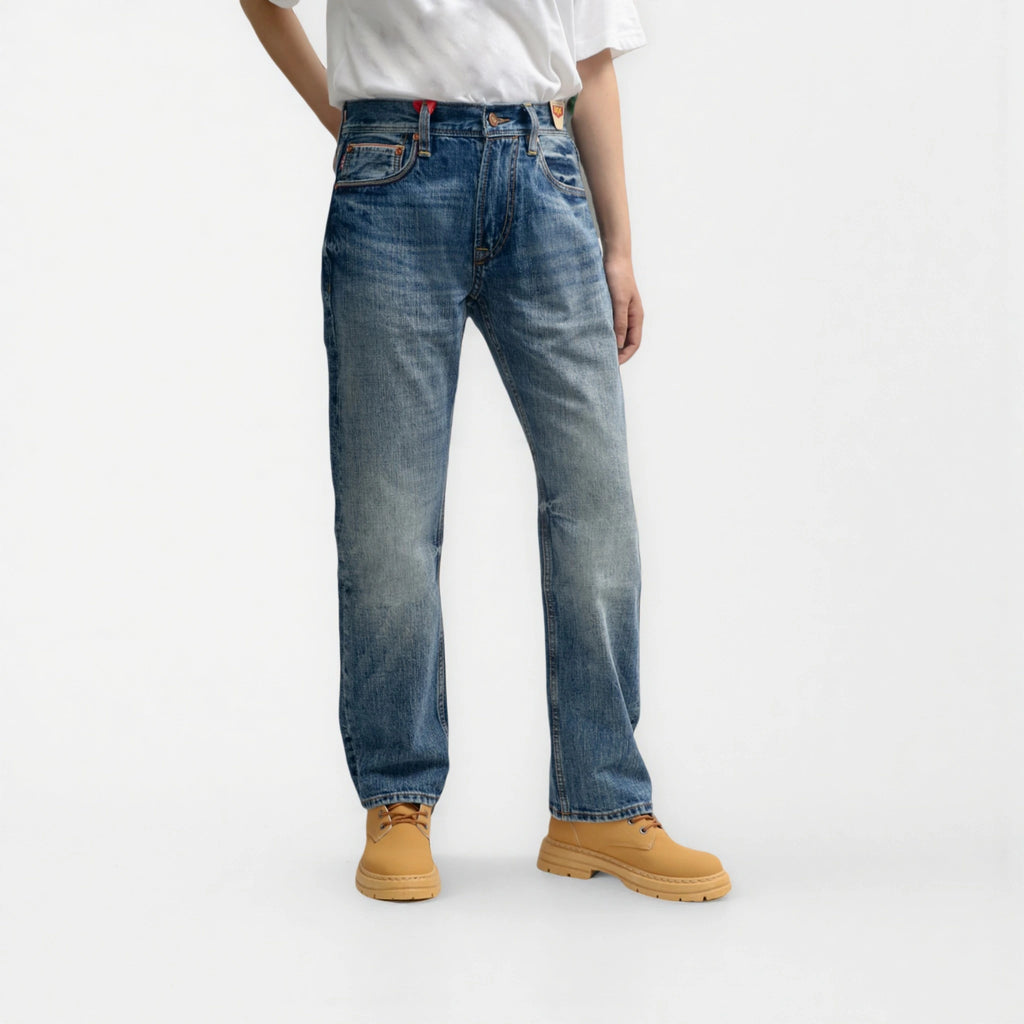 Mittelblaue Selvedge Jeans Straight Fit für Herren