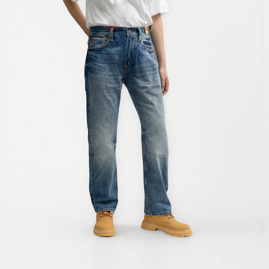 Medium Blue Selvedge Jeans Straight Fit For Men