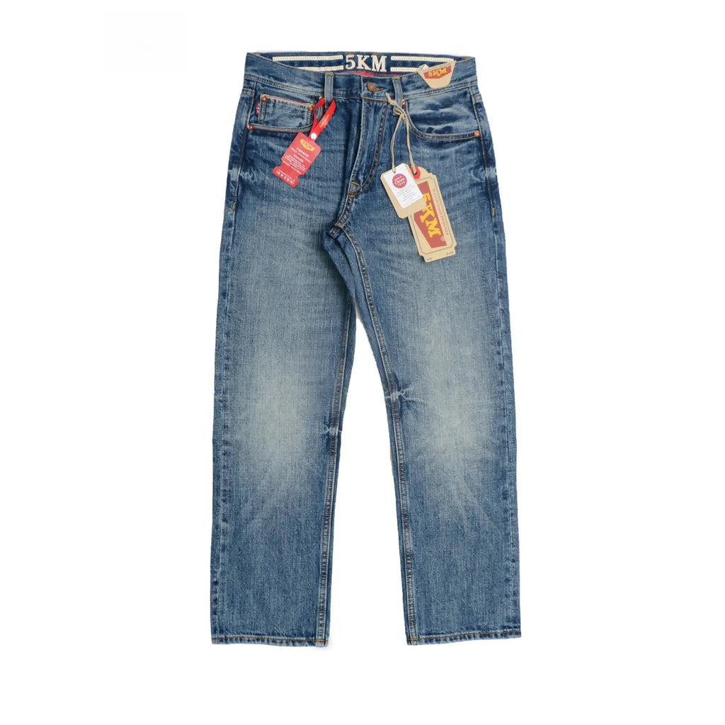 Mittelblaue Selvedge Jeans Straight Fit für Herren