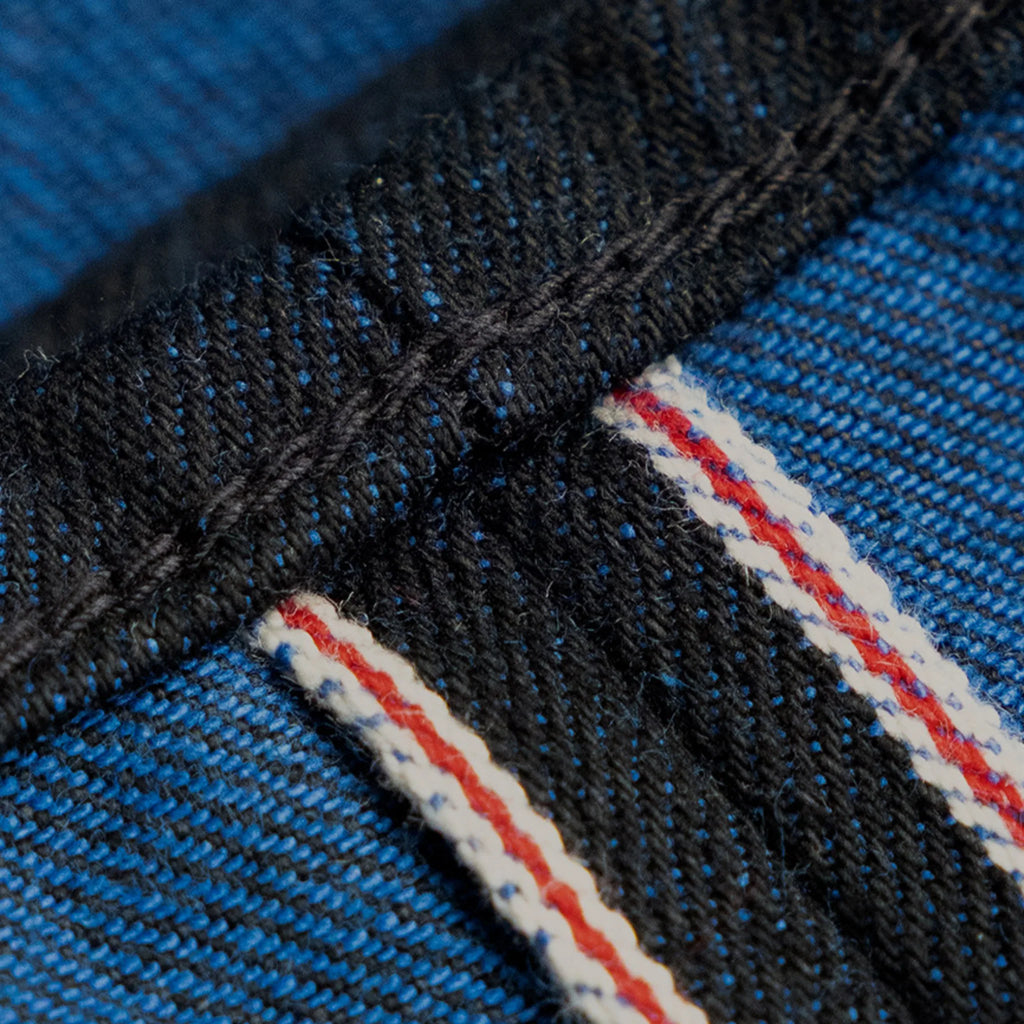 Jean slim droit bleu clair 14 oz à lisière indigo délavée
