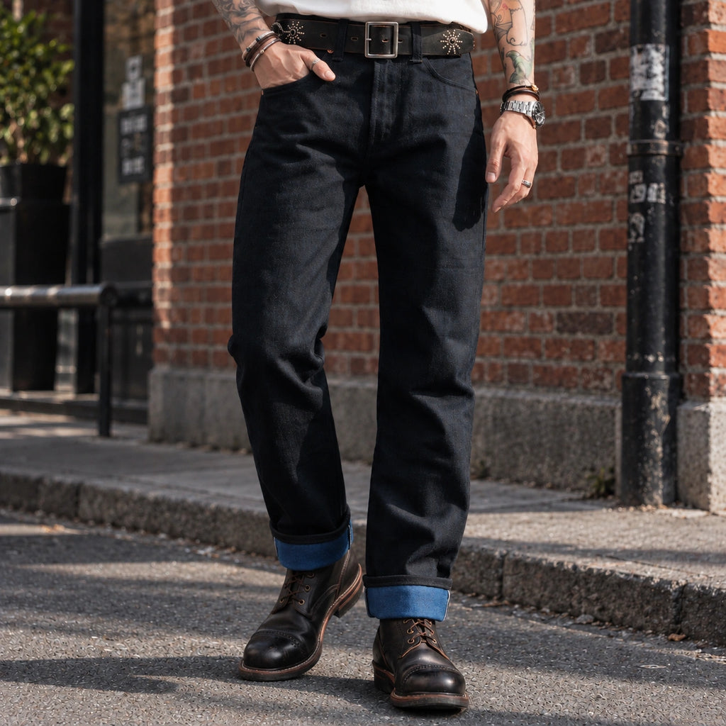 Vintage Blaue Slim Straight Fit Selvedge Jeans mit verblasster Waschung