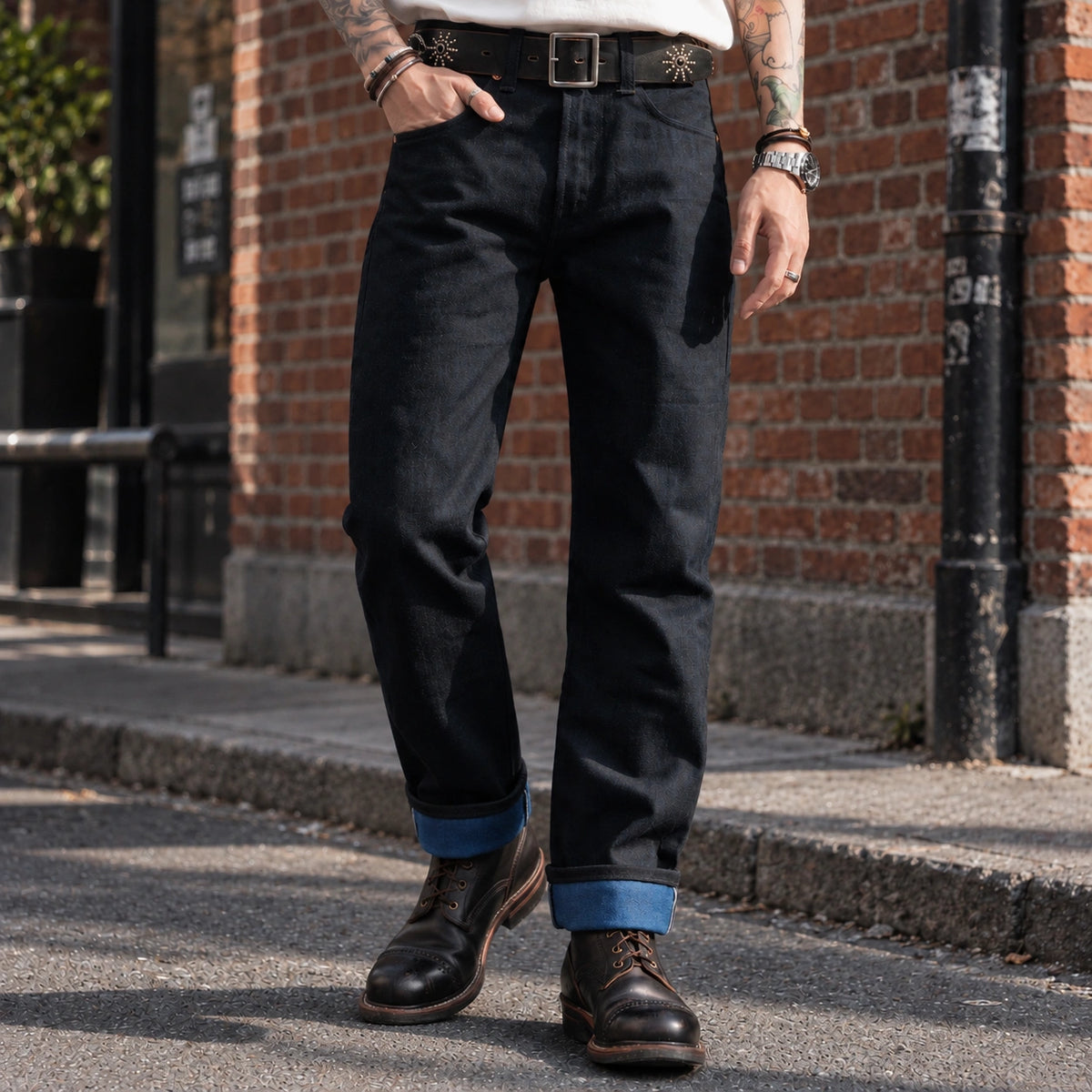 Vintage Blaue Slim Straight Fit Selvedge Jeans mit verblasster Waschung
